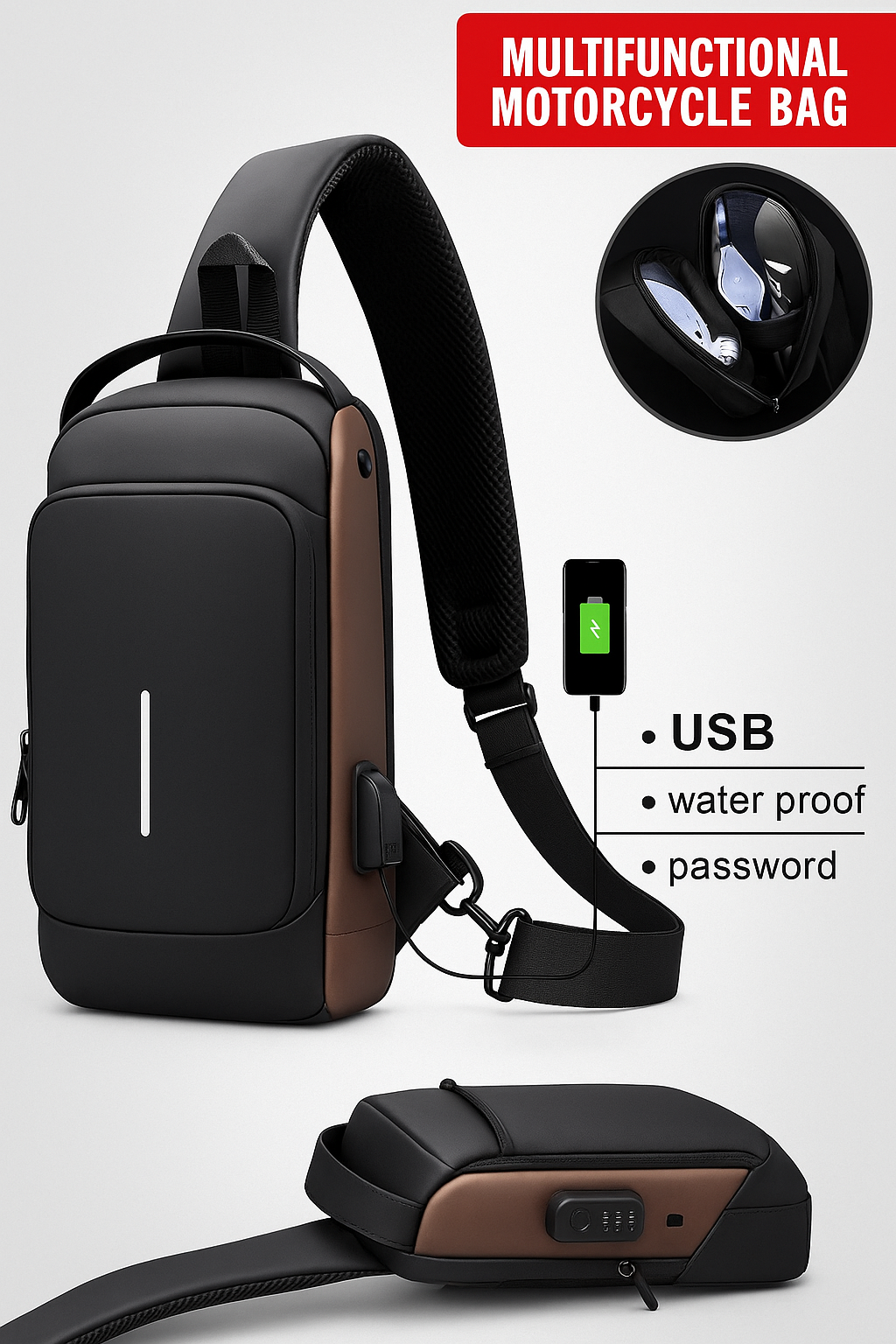 Sac Bandoulière Antivol Multifonction – USB & Sécurité à Code